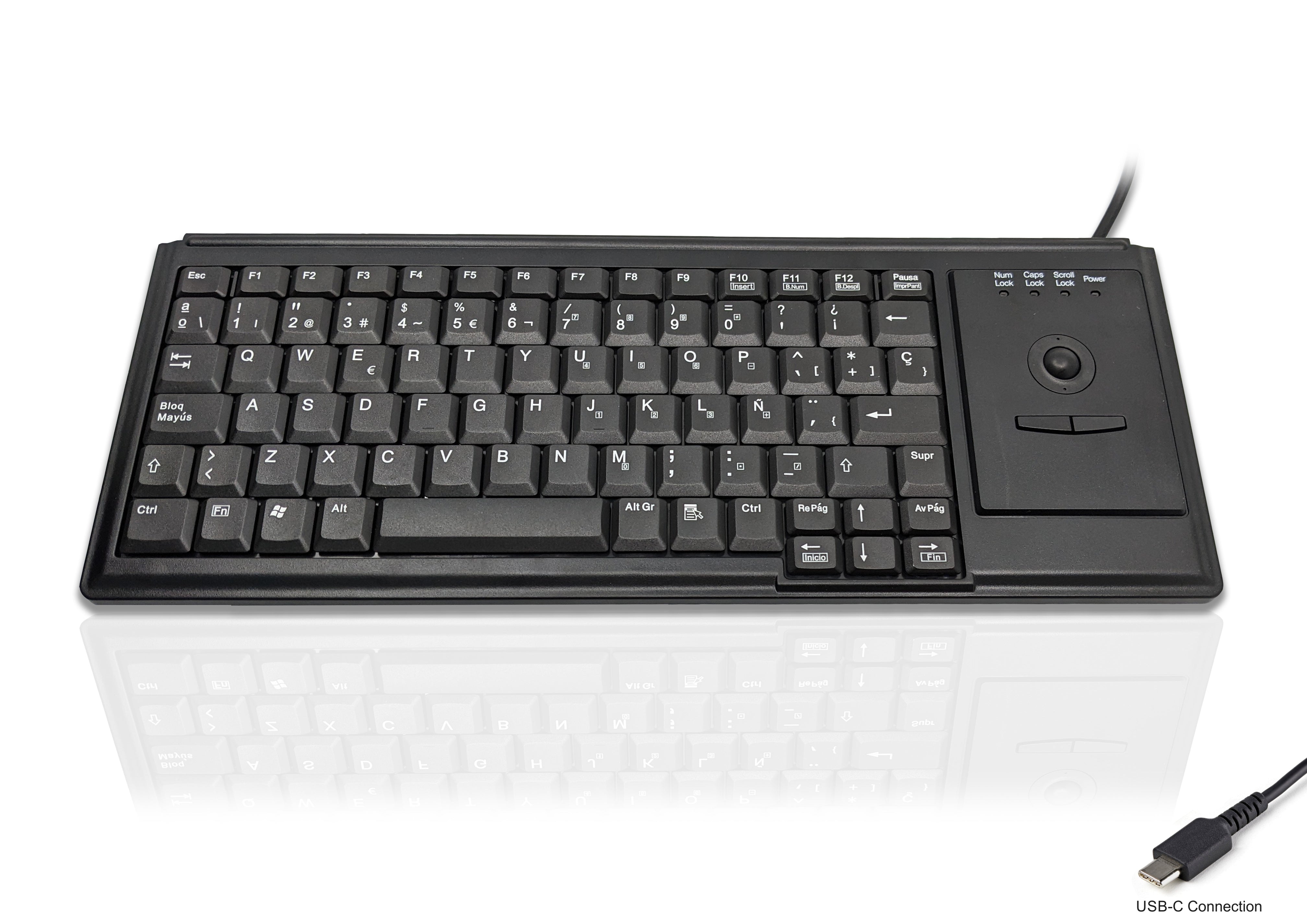 Accuratus K82D USB-C - USB Type C Premium Mini Scissor Key Keyboard with Trackball