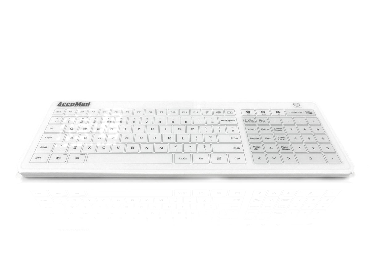 Accuratus AccuMed Glass - Easy Clean Tempered Glass, Wired & Wireless Clinical / Medical Touchpad Keyboard