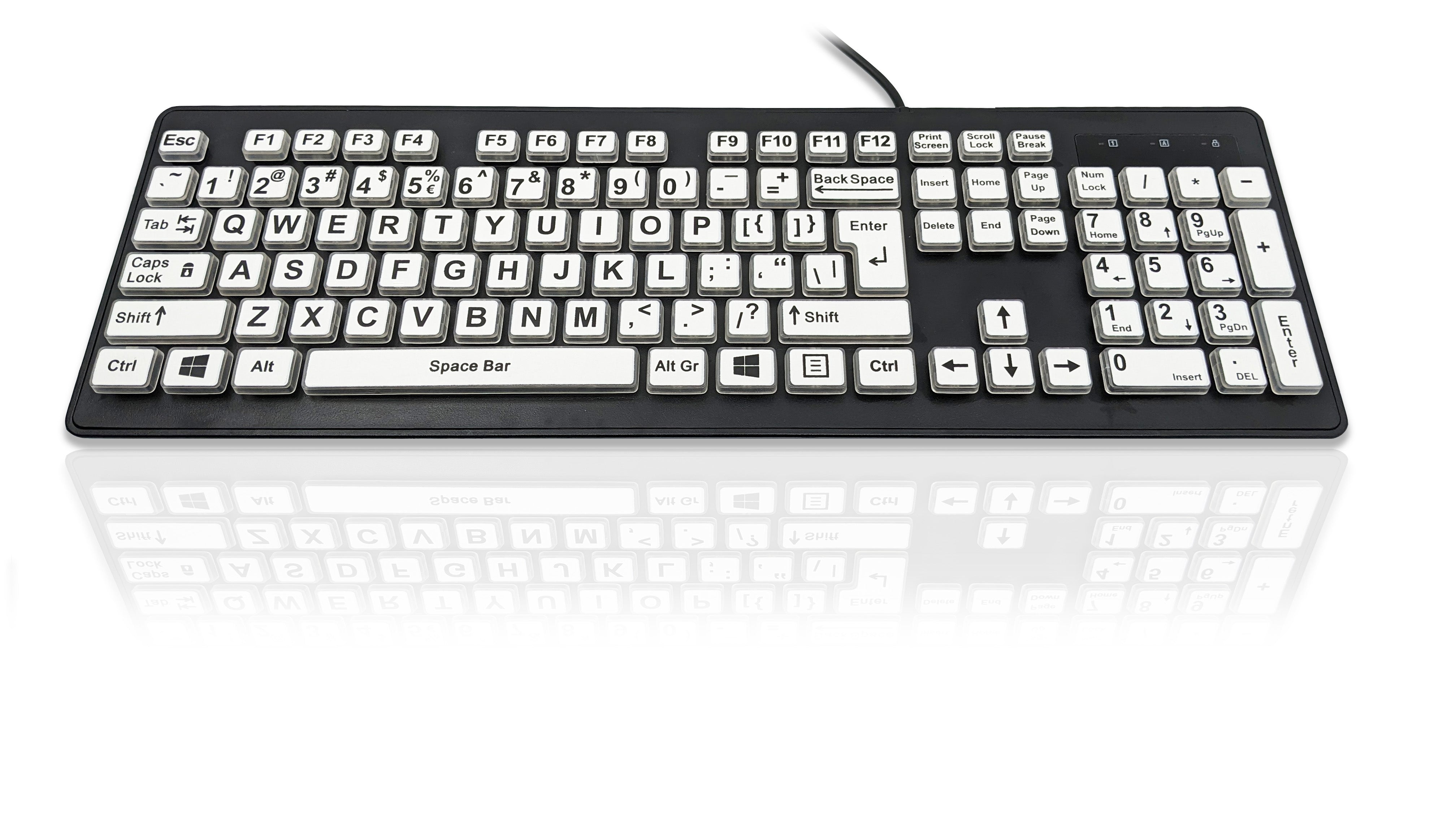 Accuratus Rainbow 2 High Contrast - USB High Contrast Visual Impairment Keyboard with Extra Large Black Font & White Keys