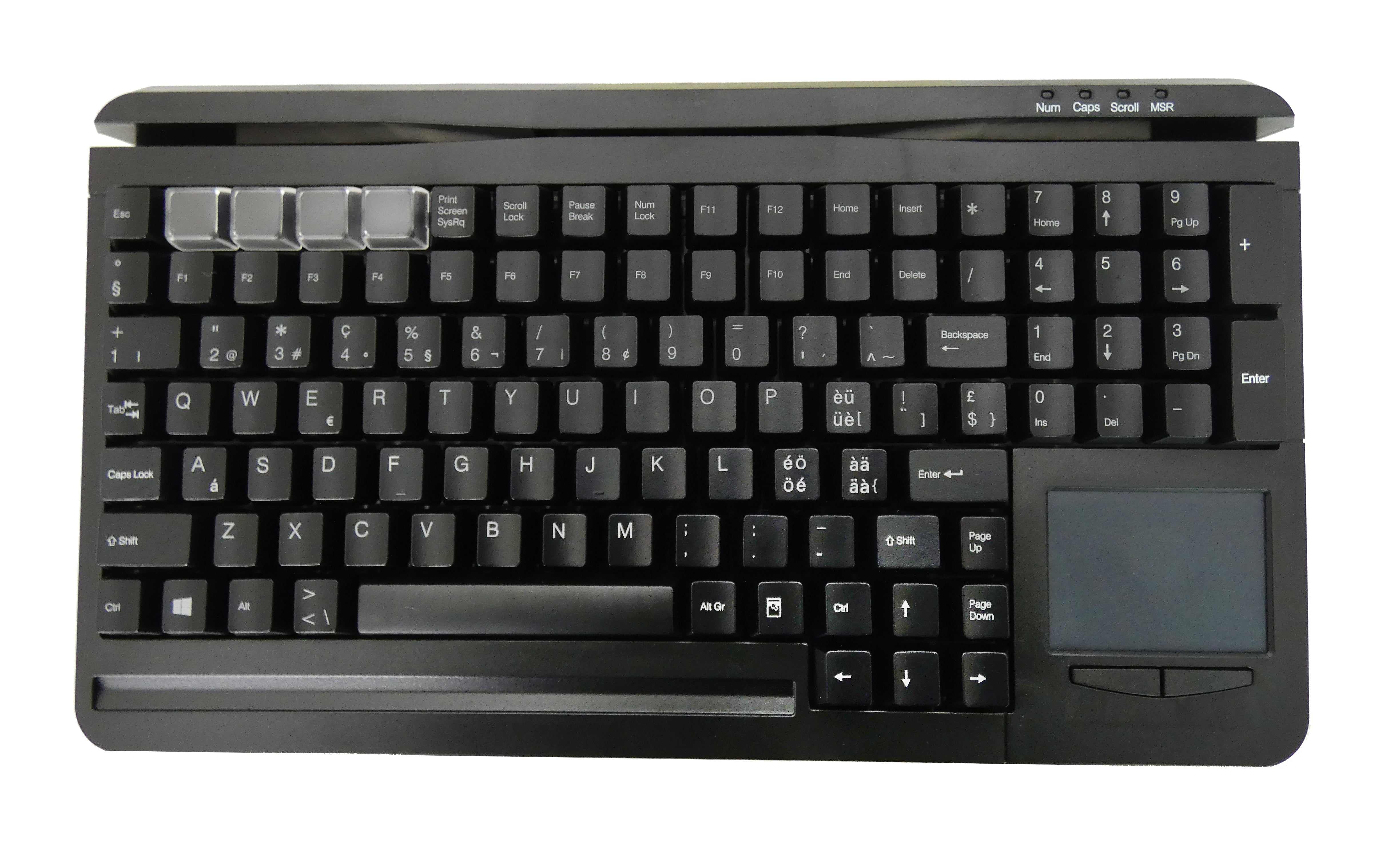 Accuratus S109P - PS2 Compact QWERTY & Programmable POS 109 Key Keyboard with MSR and Touchpad