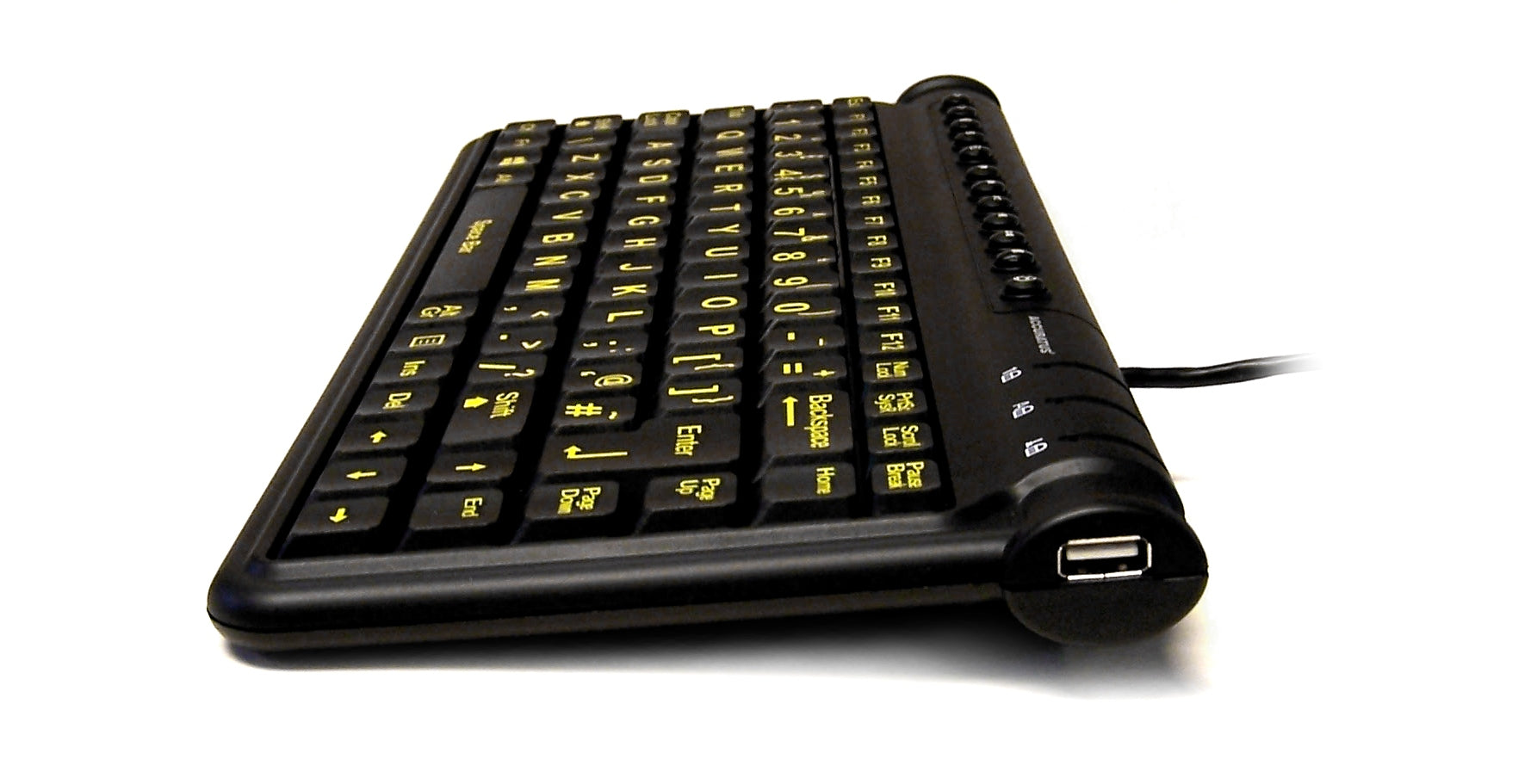 Accuratus Mini Hivis Hub - USB Mini Multimedia Keyboard with High Visibility Legends and 2 port USB2.0 Hub