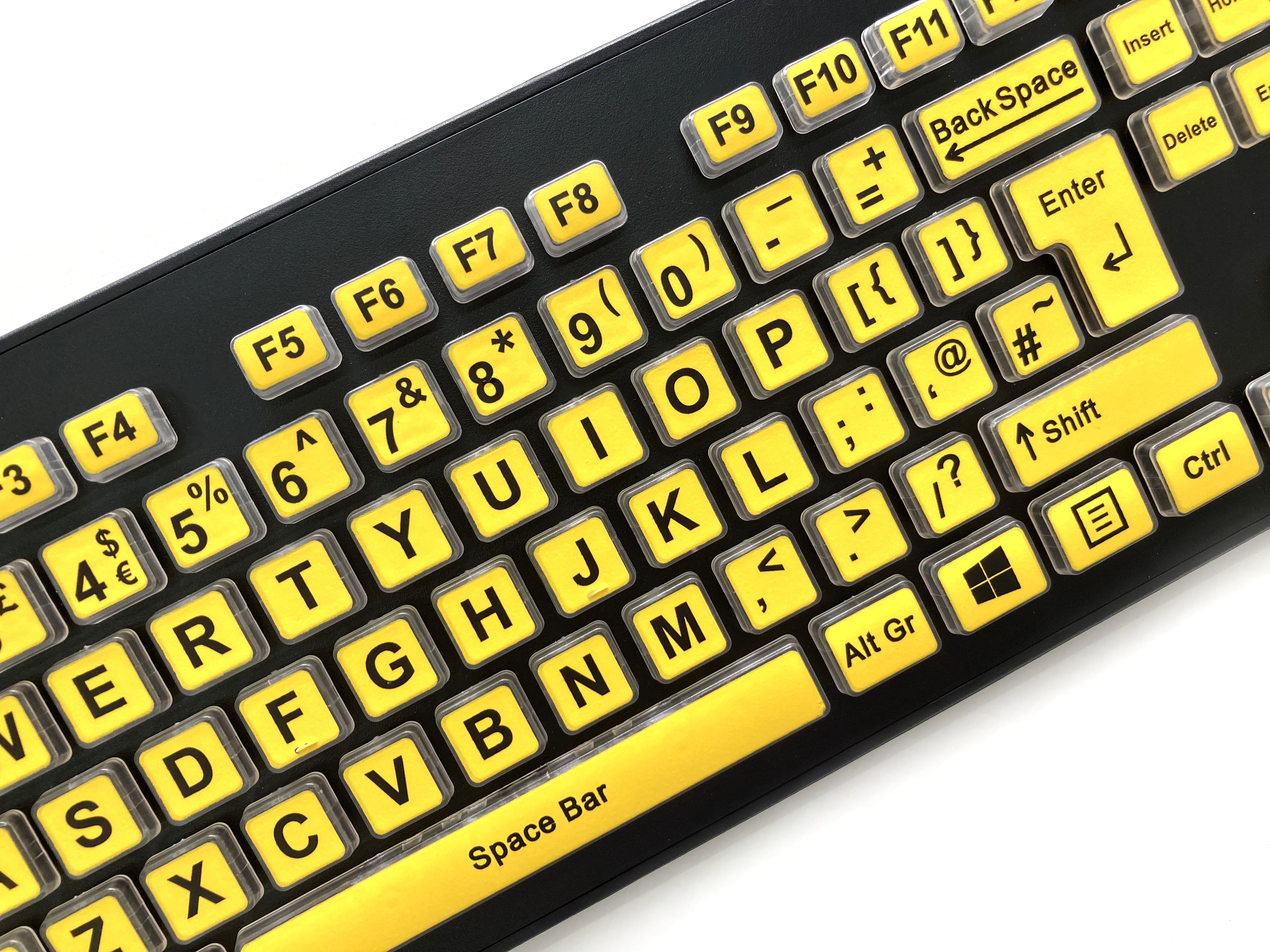 Accuratus Rainbow 2 High Vis - USB High Visibility Visual Impairment Keyboard with Extra Large Black Font & Yellow Keys