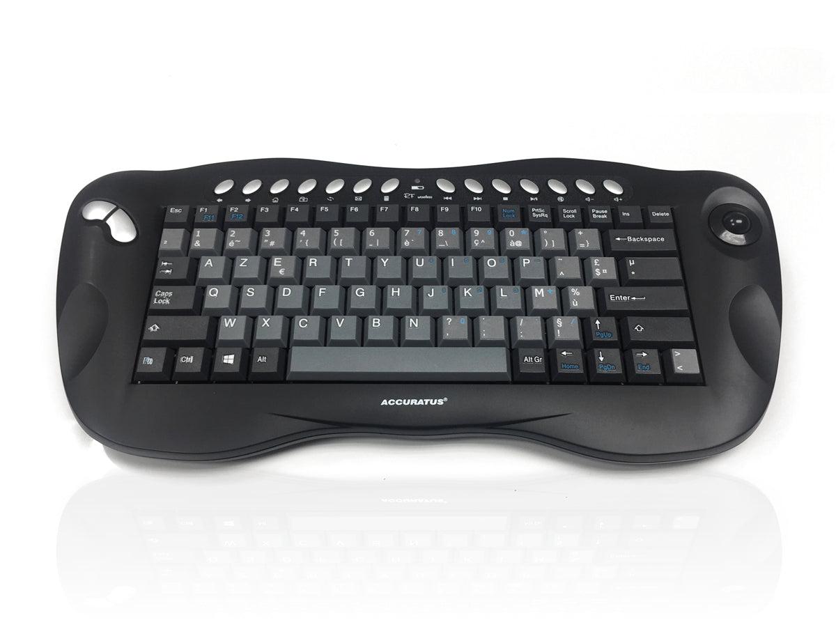 Accuratus Toughball 2 French - Wireless 2.4GHz Multimedia Mini Keyboard with Trackball, French Layout via Durable Stickers