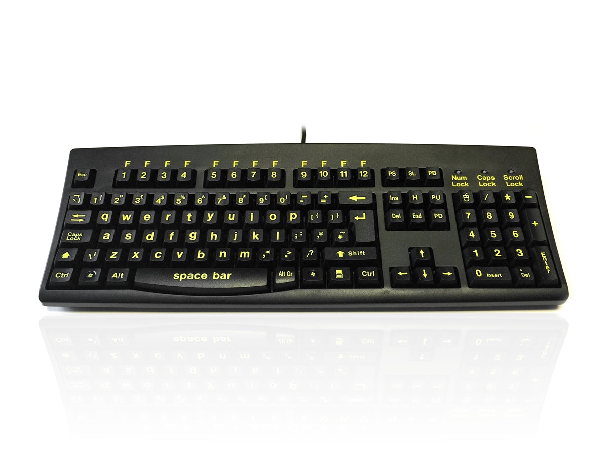 Accuratus 260 High Visibility - USB Full Size High Vis Lower Case Professional Keyboard with Contoured Full Height Keys & Patented One Touch Euro Key