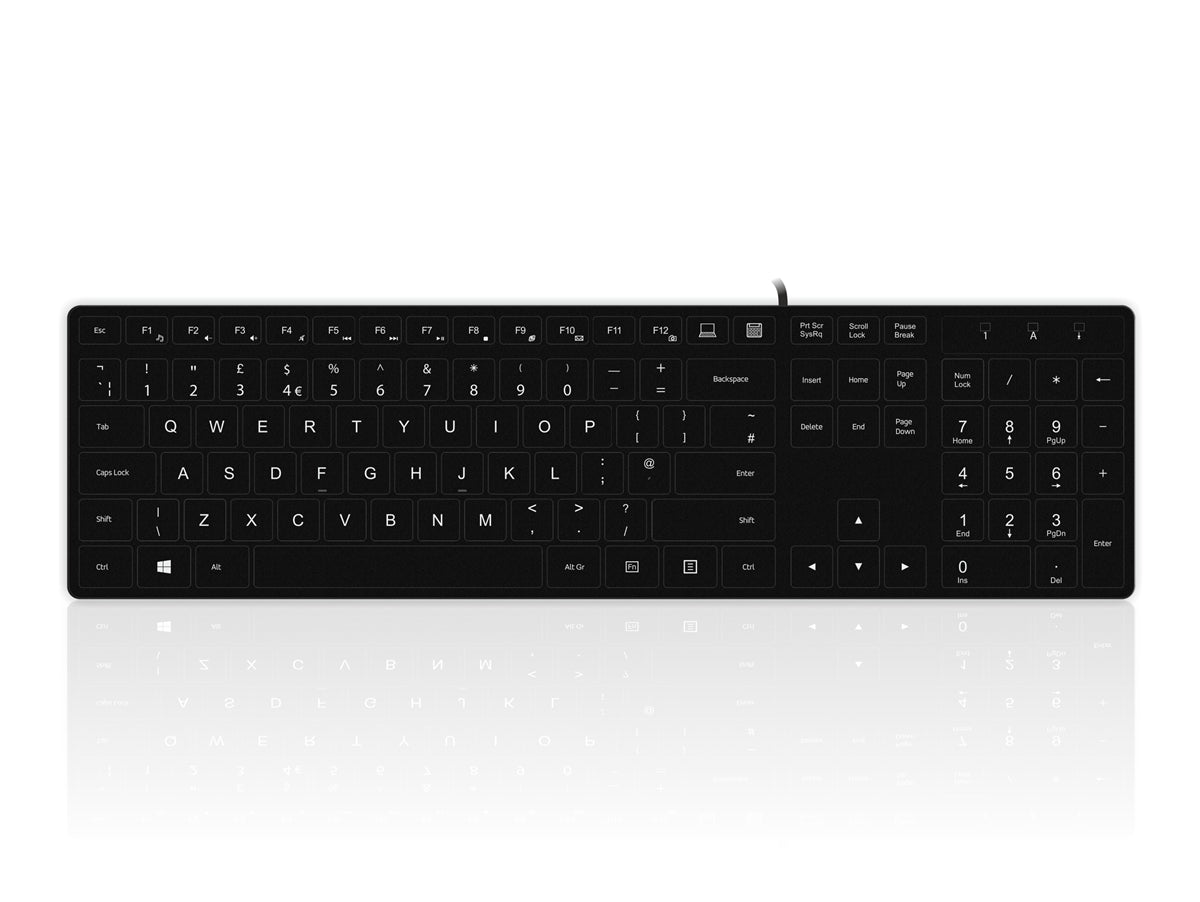 Accuratus 301 - USB Full Size Super Slim Multimedia Keyboard with Square Modern Keys in Black - UK English Layout