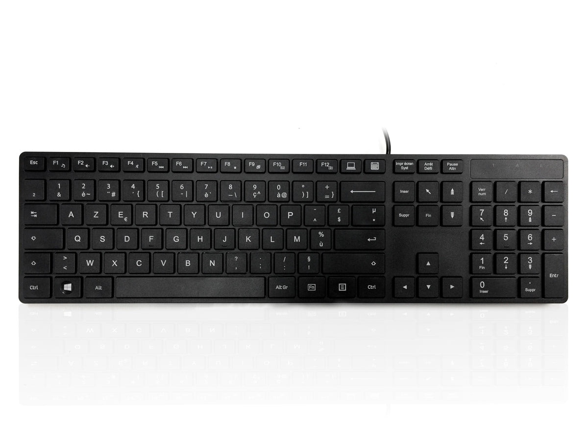 Accuratus 301 - USB Full Size Super Slim Multimedia Keyboard with Square Modern Keys in Black - French AZERTY Layout