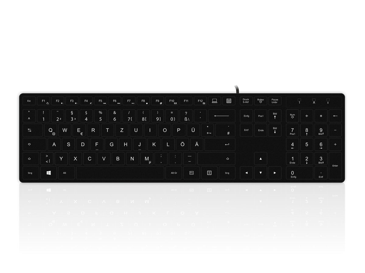 Accuratus 301 - USB Full Size Super Slim Multimedia Keyboard with Square Modern Keys in Black - German QWERTZ Layout