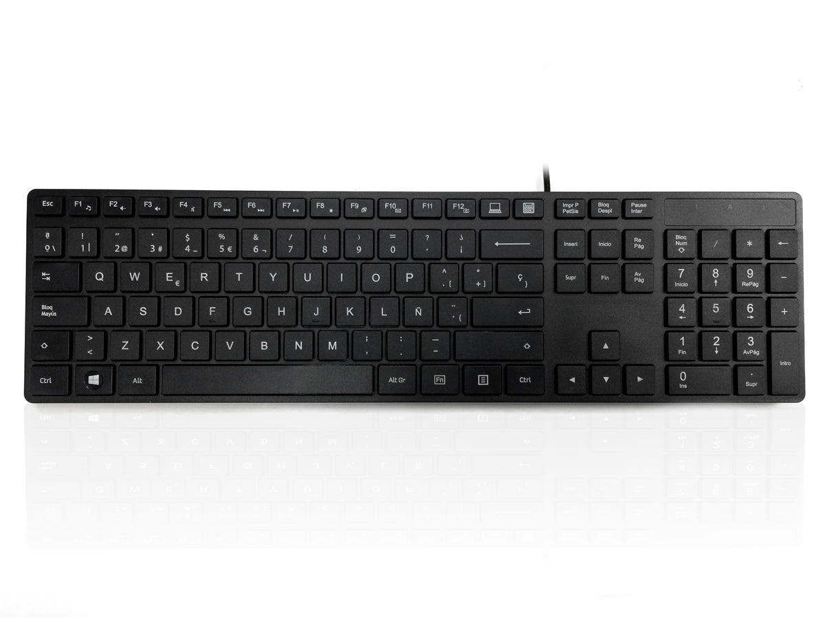 Accuratus 301 - USB Full Size Super Slim Multimedia Keyboard with Square Modern Keys in Black - Spanish Layout