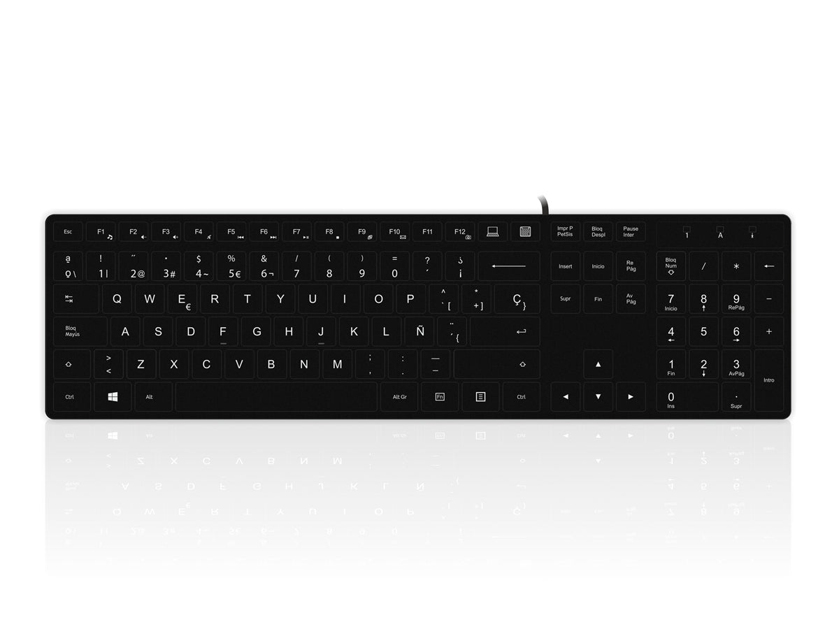 Accuratus 301 - USB Full Size Super Slim Multimedia Keyboard with Square Modern Keys in Black - Spanish Layout