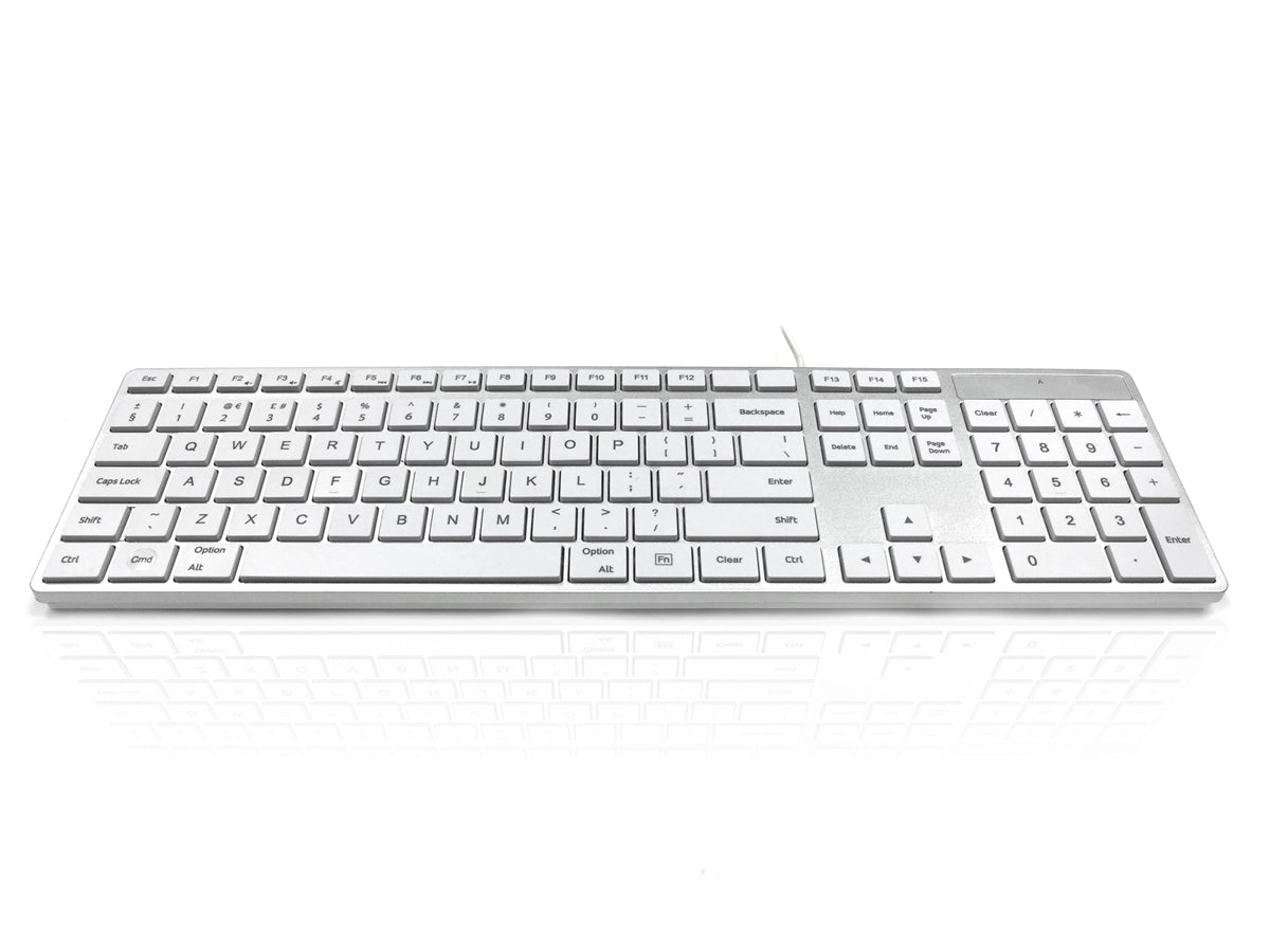 Accuratus 301 MAC - USB Wired Full Size Apple Mac Multimedia Keyboard with White Square Tactile Keys and Silver Case