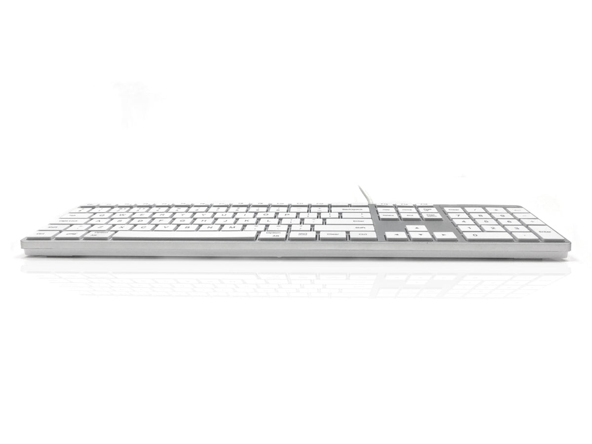 Accuratus 301 MAC USB Type C - USB Type C Wired Full Size Apple Mac Multimedia Keyboard with White Square Tactile Keys and Silver Case