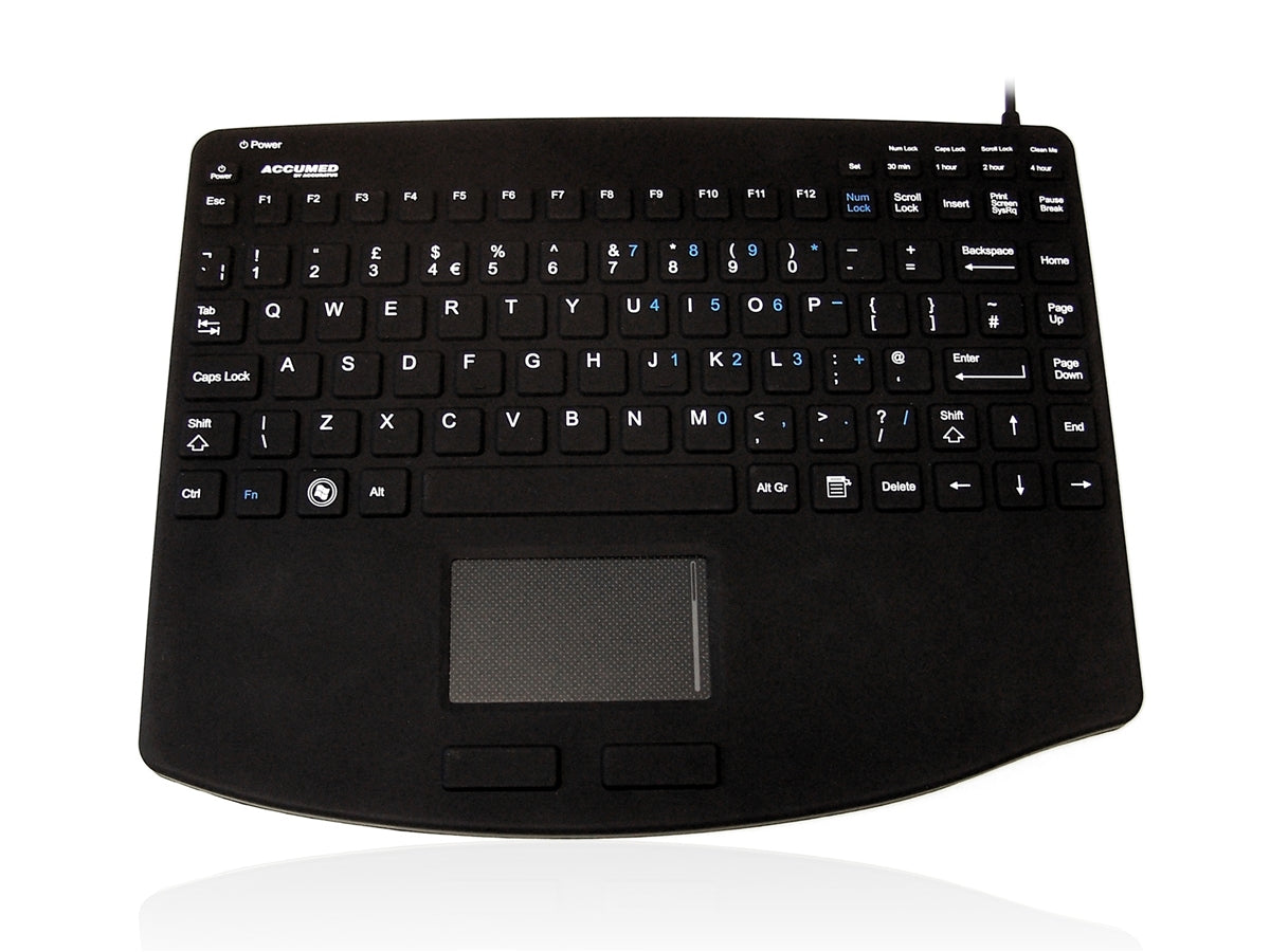 Accuratus AccuMed 540 V2 VESA - USB Mini Sealed IP67 Antibacterial Clinical / Medical Keyboard with Large Touchpad & VESA Mounting